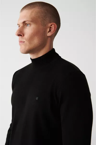 Мужской черный полуводолазка из трикотажа, не скатывающийся, свободного кроя, свитер 