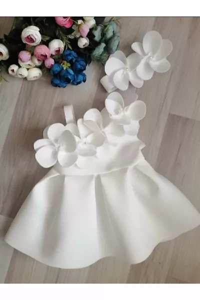 فستان بنات صغير مرصع باللؤلؤ والورد الأوركيد (للأعمار 2-4 سنوات، الحجم المكتوب مناسب لعمر سنتين)