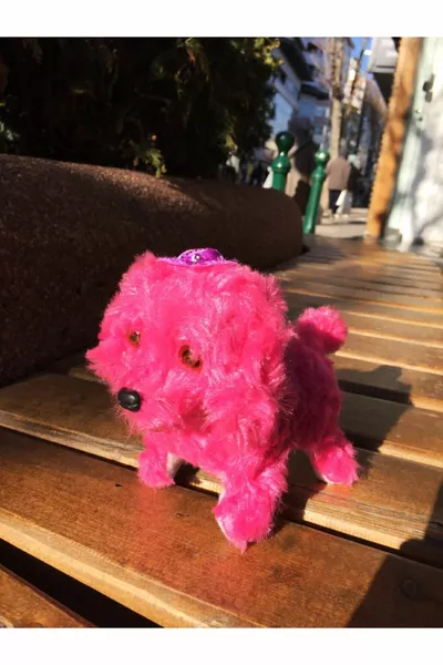 Cane di peluche giocattolo che abbaia e cammina a batteria (Rosa scuro)