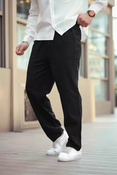 Men's Black Wide-Leg Linen Pants