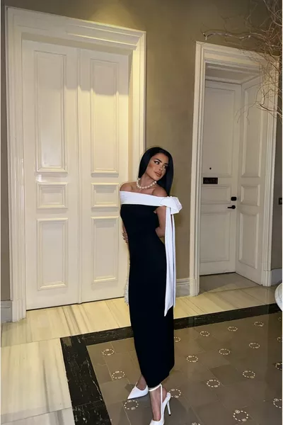 Esnek Kumaş Çift Renk Elbise  