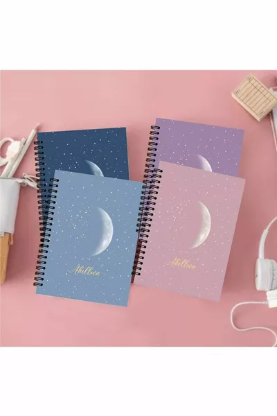 طقم دفاتر مكون من 4 قطع  × .5 سم دفتر بدون سطور بغلاف كرتوني دفتر حلزوني دفتر جيب سلسلة نيو مون