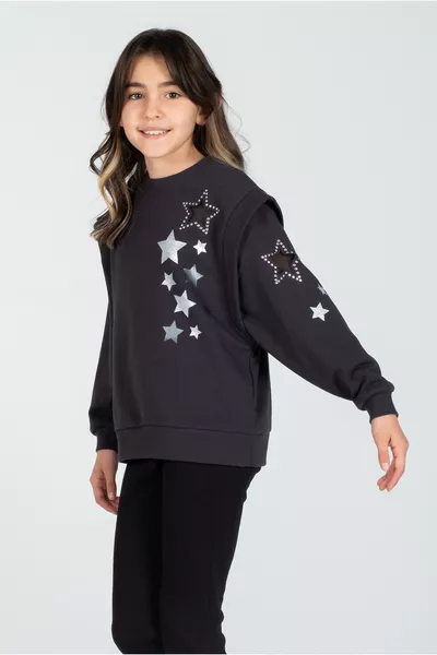 Sweat-shirt pour fille à motifs étoiles  % coton
