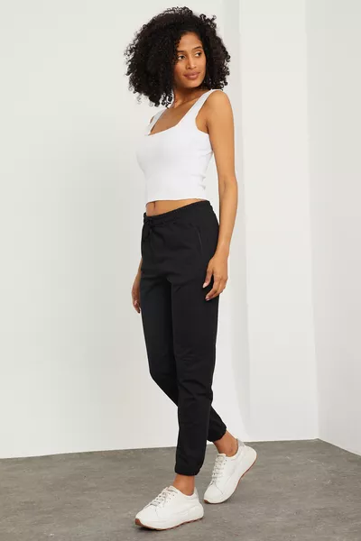 Pantalon de survêtement pour femme en coton côtelé noir