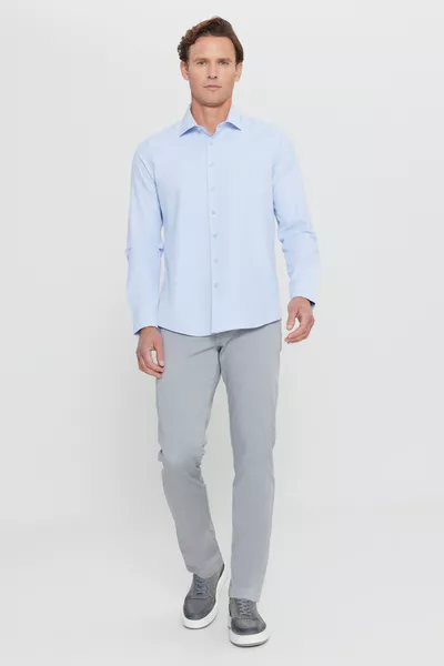 Men's Light Blue Easy-Iron Non-Iron Slim Fit Tailored Classic Collar Cotton Shirt