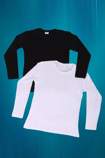 مجموعة من قطعتين (أسود وأبيض) للجنسين (بنات وأولاد) بادي أساسي من القطن بأكمام طويلة