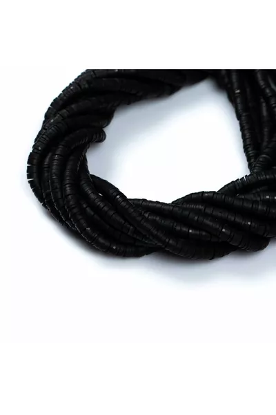 1 Strand ( cm) - 6 mm Fimo Beads, Black Polymer Clay Fimo Bead Strand, Clay Beads