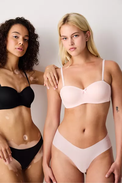 Розов сутиен без подплънки с банели и без презрамки Lotus