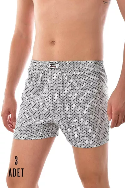 بوكسر رجالي رمادي من القطن بطبعات متنوعة 3 قطع 