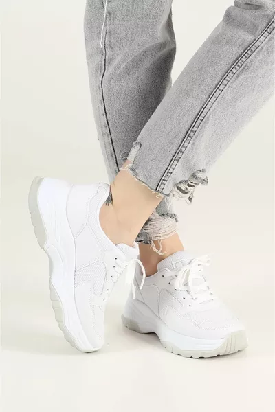 حذاء رياضي نسائي يومي برباط، خفيف، بساق سميكة عالية، مناسب للمشي وقابل للتنفس  