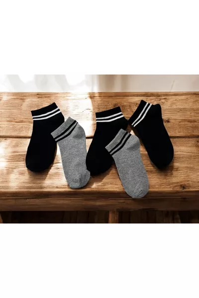 5-Pack Women's and Men's Black and Gray Striped Ankle Socks