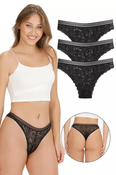 Women's Full Lace 3-Pack Panty Set BLACK