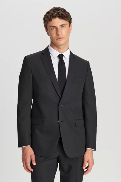 Completo da uomo nero slim fit a taglio stretto con collo a monopetto