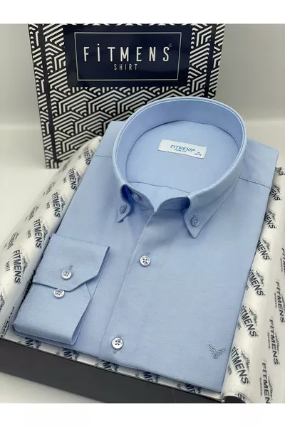 قميص رجالي بأكمام طويلة، قَصّة ضيقة، مصنوع من القطن، يأتي مع صندوق هدية، سهل الكي، 