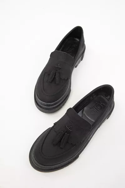 SCHWARZES WILDLEDER Damen Loafer Schuhe 