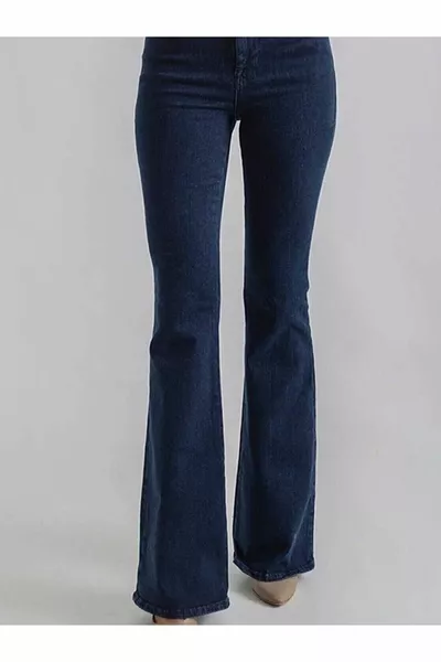 Spanish Leg Jeans Dark Blue Fade-Resistant Denim Pants Power Lycra High Waist