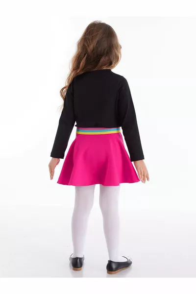 Robe d’hiver noire rose pour fille avec taille élastiquée emoji
