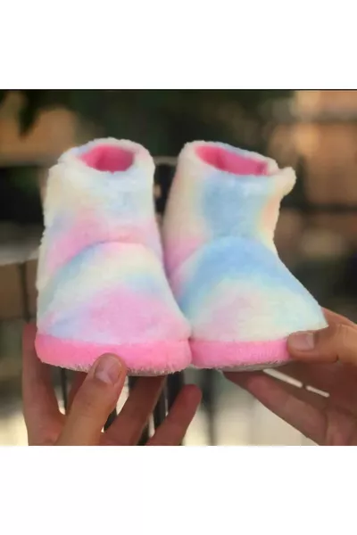 Kız çocuk panduf Hologram desenli  cırtlı Kaydırmaz Taban Anaokulu Kreş Ev Ayakkabısı