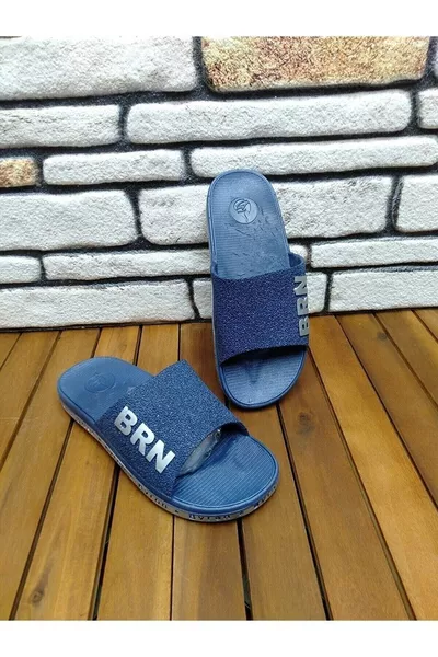 Brn Navy Blue Anatomical Non-Slip Sole Bathroom Toilet Slippers