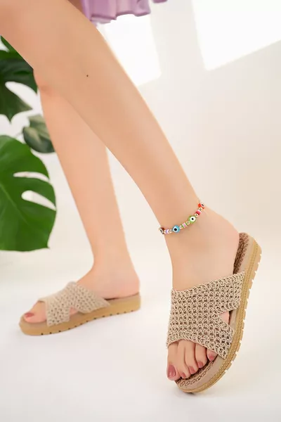 Pantofole da donna in pizzo con dettagli, comode, nuova stagione, suola spessa, ricamate estive