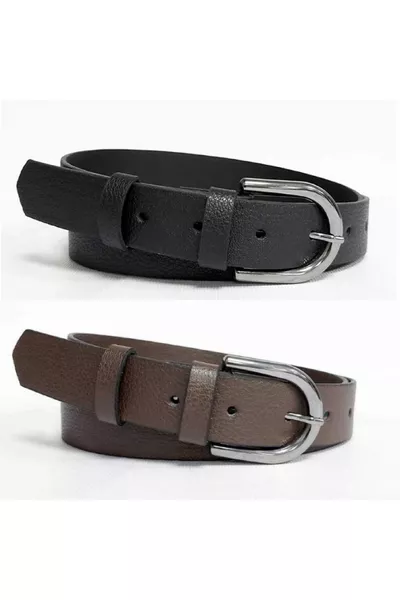 طقم حزامين كلاسيكي للنساء باللونين الأسود والبني