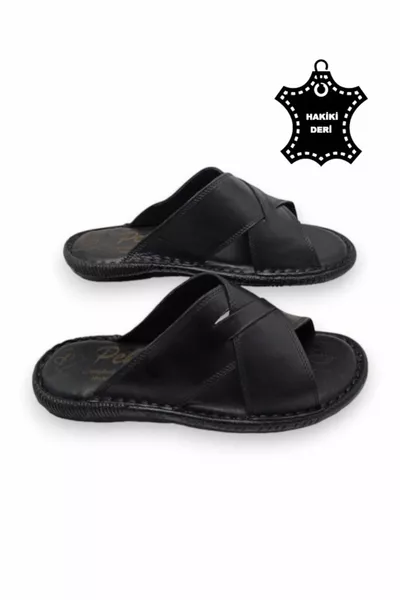 Tamamen Hakiki Deri Ve Topuk Yastıklı Sistemli Ortopedik Erkek Terlik