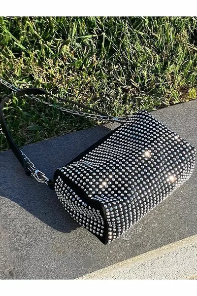 Sac à épaule femme noir avec pierres scintillantes de qualité A