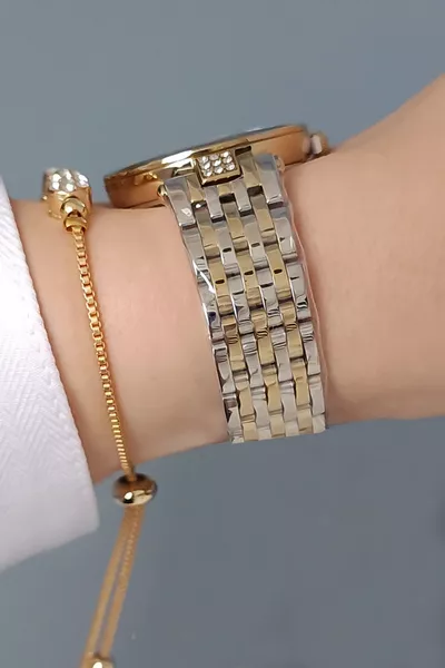 Nieuwe Model Geslepen Glas Stalen Armband Goud/metalen Dames Polshorloge - Armband met Zirconia Steentjes