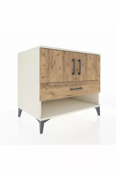 خزانة كرونوس ذات درج واحد ورفين وغطاءين، لون حجر القمر والصنوبر