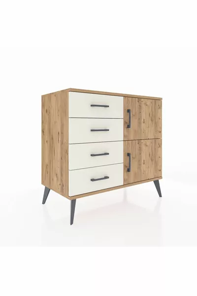 خزانة هايبيريون ذات رف واحد و4 أدراج و2 أبواب، صنوبر-صنوبر/حجر اليشم