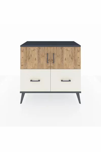 خزانة هايبرون برفانين ودرجين وغطائين أنثراسيت-صنوبر/حجر رملي