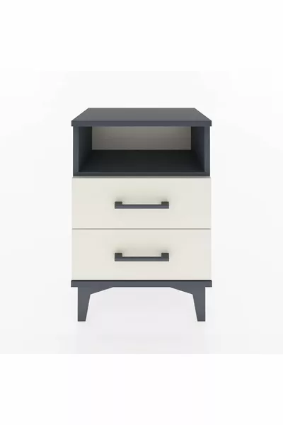 Argeş Nachttisch mit einer Ablage und 2 Schubladen Anthrazit-Marmor