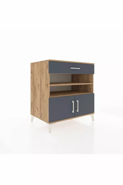 Kronos Şifonyer 3 Raflı Tek Çekmeceli 2 Kapaklı  Çam-Antrasit