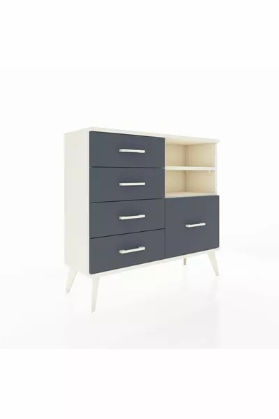 خزانة أرجيس مع رفين وخمسة أدراج، لون حجر القمر/أنثراسيت