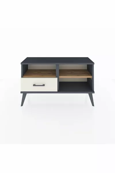 Arges Dresser 2-Shelf Single Drawer Anthracite-Pine/Travertine