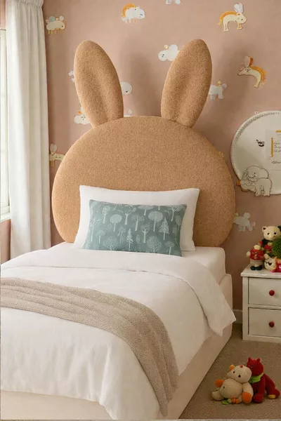 Bettkopfteil, hellbraunes Plüsch, Einzelbett-Boxspring-Kopfteil, Kaninchenplüsch-Bettkopfteil