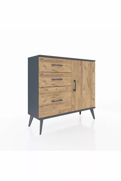 Arges Dresser with Single Shelf, 3 Drawers, Single Door Anthracite-Pine