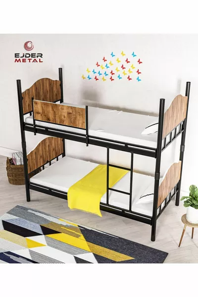 Кровать-чердак с металлом и деревом, цвет черный-орех (БЕЗ МАТРАСА)