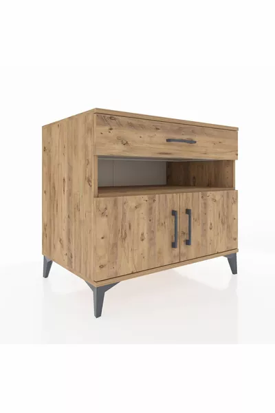 خزانة كرونوس مع رفين، ودُرج واحد، وبابين، من خشب الصنوبر