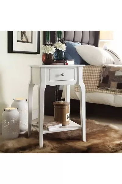 خزانة جانبية بسطح أبيض مع أدراج ورفوف - طاولة جانبية