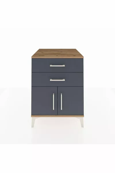 خزانة جانبية كرونوس مع رف واحد، درجين، وغطاءين، خشب الصنوبر - أنثراسيت