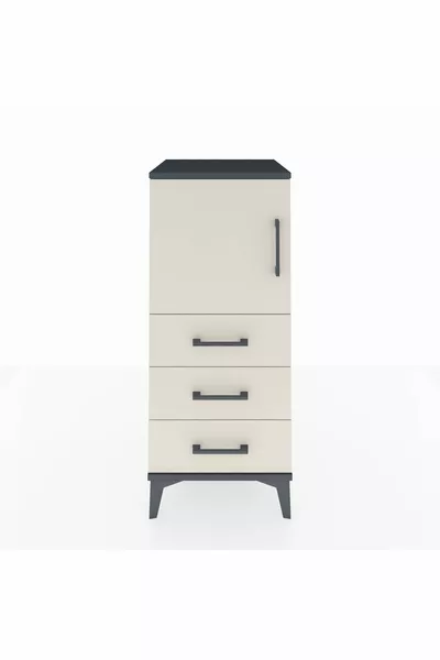 خزانة جانبية هايبرين مع رفين و3 أدراج وباب واحد، أنثراسيت-رملي