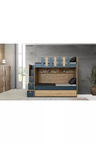 EVİMŞAH IRMAK 3 pièces * LITS SUPERPOSÉS AVEC POIGNÉES EN NOYER / GRIS CLAIR