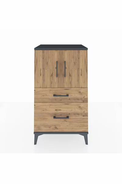 خزانة جانبية هايبريون برافين ودرجتين وبابين، أنثراسيت-صنوبر