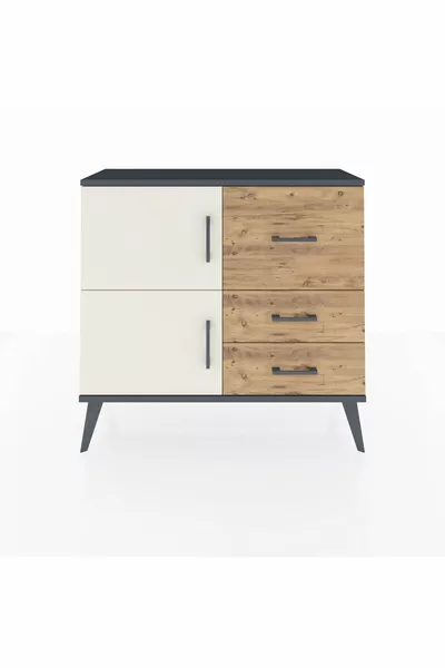 Комод Arges с одной полкой, 3 ящиками и 2 дверцами, антрацит/камень сосна