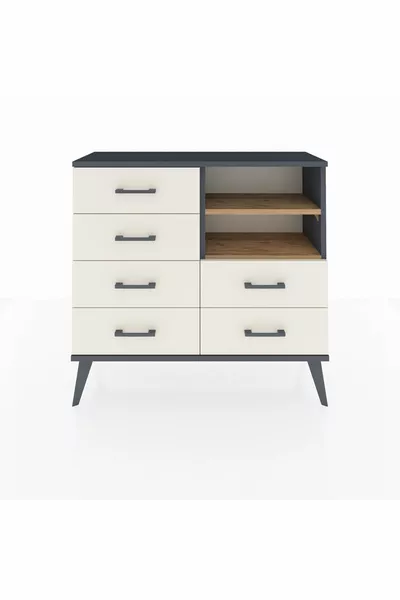 خزانة ملابس أرجس برافينتين و6 أدراج، أنثراسيت-صنوبر/حجر رملي