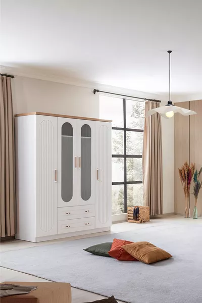 Ranza, Vita Bohem Met Laag Bed Wit Stapelbed 4-Deurs Kast 3 Comfort Matrassen