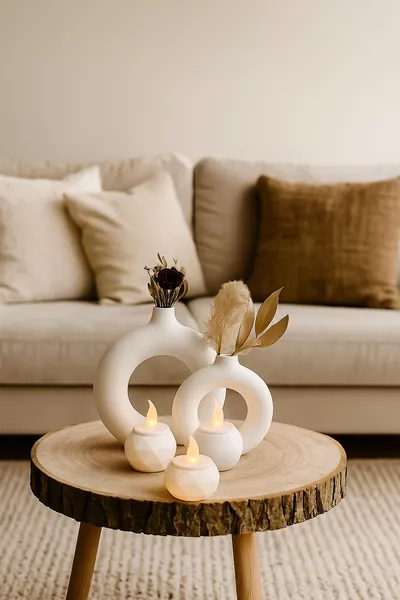 Набор из 2-х кольцевых ваз и 3-х подсвечников для чайных свечей в стиле бохо (,/)