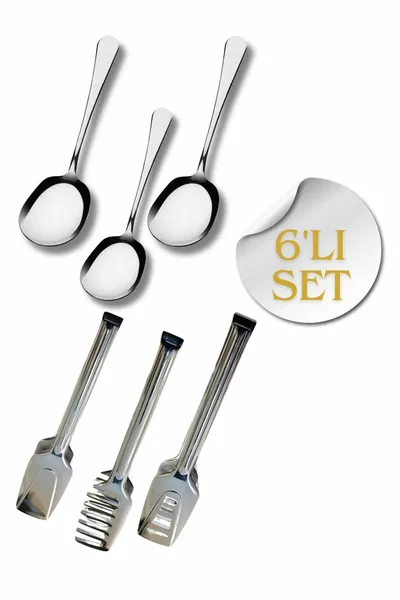 6-delige serveerset tang / 3 serveerlepels 3 taart/pasta/salade tangen