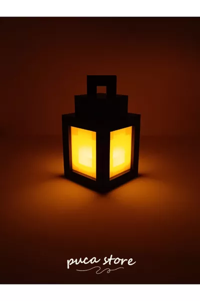Lampe de table à thème pixel - Lampe de nuit lanterne avec LED bougie en cadeau, impression 3D